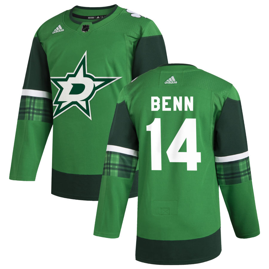 Dallas Stars 14 Jamie Benn Men Adidas 2020 St. Patrick Day Stitched NHL Jersey Green